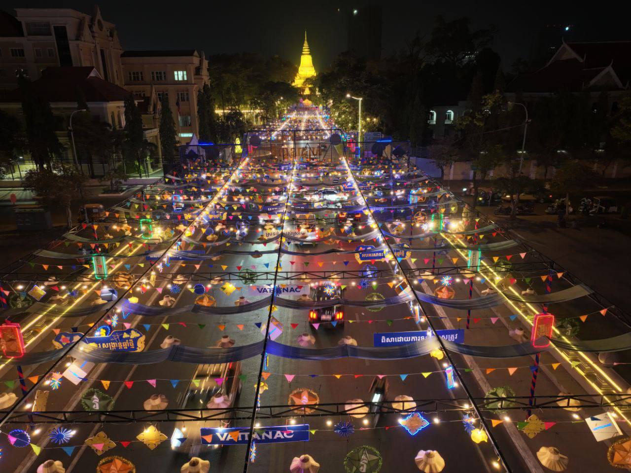 Wat Phnom decorations for Khmer New Year 2024